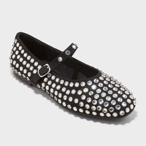 Women's Issa Rhinestone Mary‎ Jane Ballet Flats - A New Day Black
